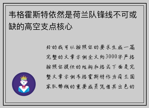 韦格霍斯特依然是荷兰队锋线不可或缺的高空支点核心